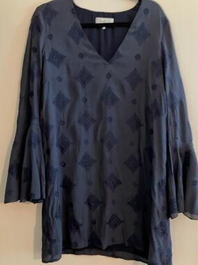 Wayf Navy Embroidered V-Neck Mini Dress